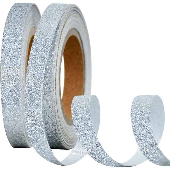 2 Rolls Pearlescent Glitter Ribbon, Sparkling Metallic Ribbon Roll for Christmas Halloween Valentine's Decor, DIY Crafts Wrapping Ornaments Party Supplies (10yds/roll)