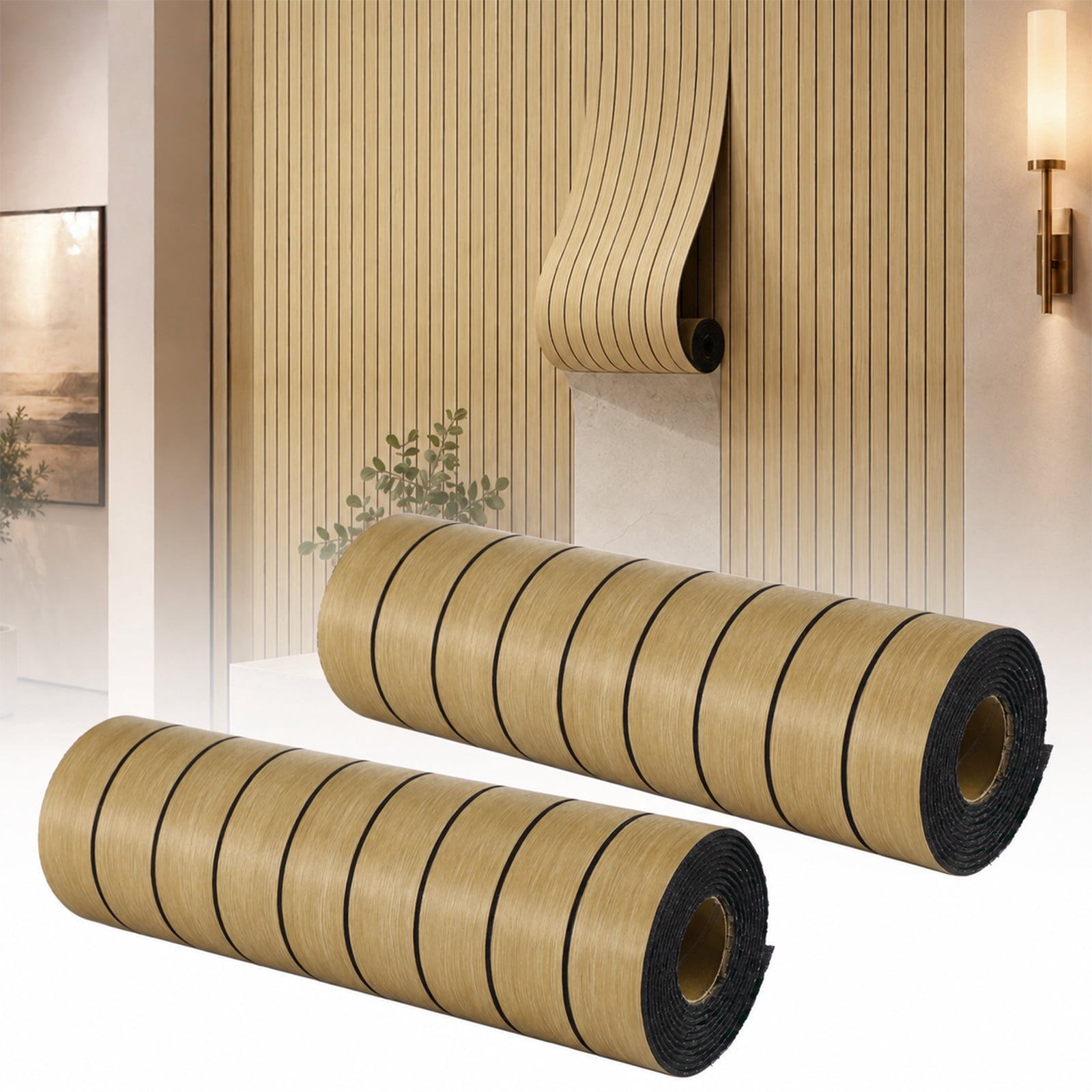 2 Rolls Peel and Stick Slat Wall Panels, 118.1 x 15.7 Inch PVC Faux ...