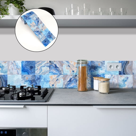 2 Rolls Peel and Stick Wallpaper Border,4"*94.5"Tile Pattern Self Adhesive PVC Wallpaper Border for Bedroom Kitchen Living Room Home Decor