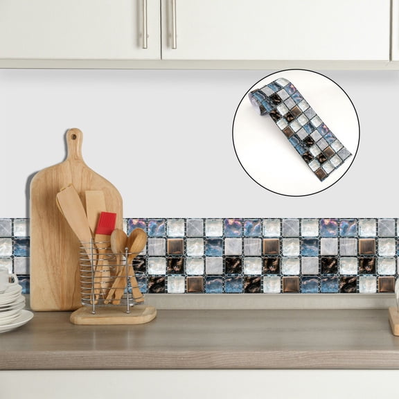 2 Rolls Peel and Stick Wallpaper Border,Square Tile Pattern Self Adhesive PVC Wallpaper Decorative for Bedroom Kitchen Living Room Home Decor