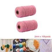 2 Rolls Pink Macrame Cord 2mm, 109 Yards Natural Cotton Twisted Rope, Macrame String Cotton Craft Cord for DIY Knitting,Wall Hanging, DIY Wedding Decor, Crafts