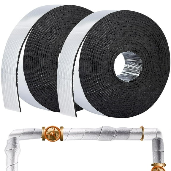 2 Rolls Pipe Foam Insulation Tape, 2in X 32.8ft Outdoor Pipe Insulation Wrap Foam Freezer Tape with Foil Back Self-Adhesive Pipe Insulation Tape for Winter Water Line Winterizing Heat Preservation