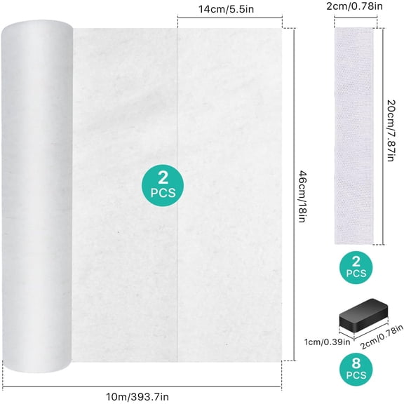 2 Rolls Range Hood Filter Paper, Nonwoven Fabric Grease Filter with Adhesive Strips and Magnetic Blocks, Oil Absorbing Filter for Kitchen Range Hoods, 10m Per Roll, White