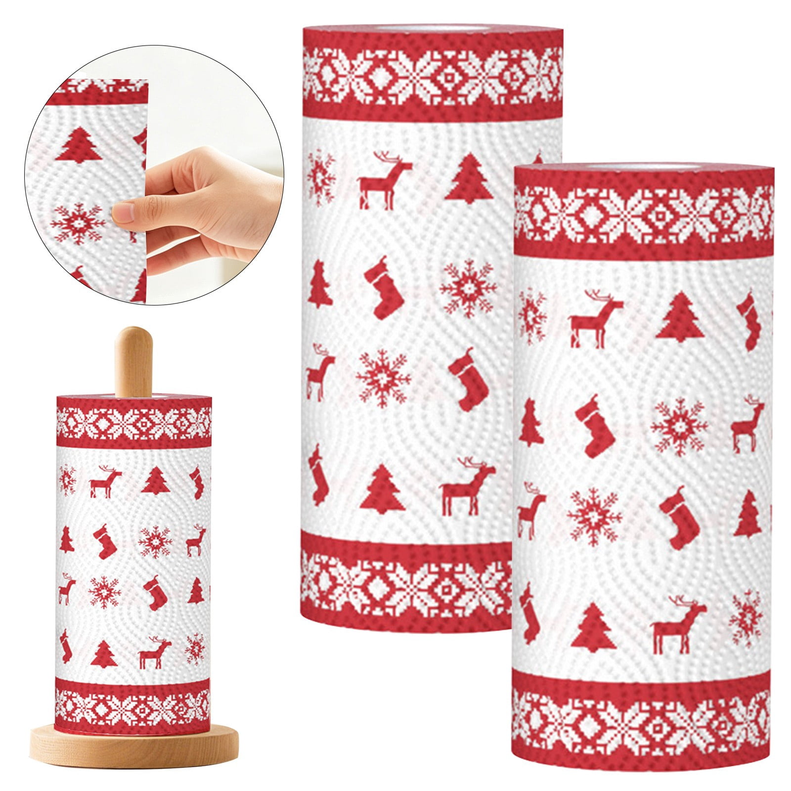 Kicthen Clean Signs 2 Rolls Red Reindeer Christmas Tree Print Christmas Kitchen Paper ...