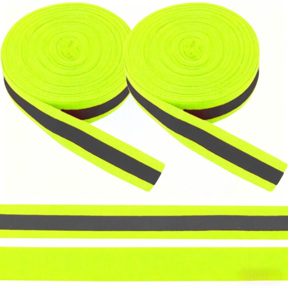 2 Rolls Reflective Stripe Ribbon, 2in x 164ft Polyster Webbing Ribbon Trim Sew on Tape Strip for Warning Safety Tape Clothes Bag Belts Pants Shoes Making Decoration Trim, Green
