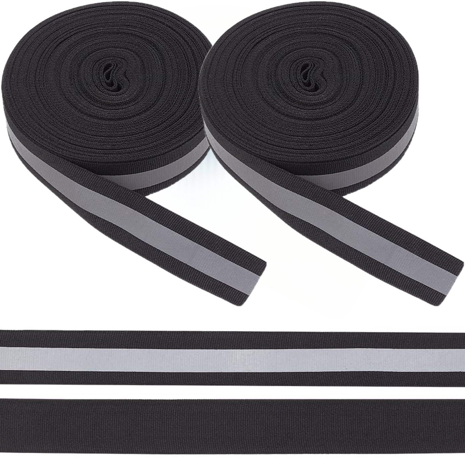 2 Rolls Reflective Stripe Ribbon, 2in x 164ft Polyster Webbing Ribbon ...