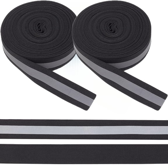 2 Rolls Reflective Stripe Ribbon, 2in x 164ft Polyster Webbing Ribbon Trim Sew on Tape Strip for Warning Safety Tape Clothes Bag Belts Pants Shoes Making Decoration Trim, Black
