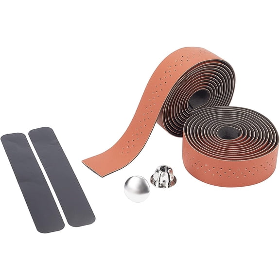 2 Rolls Road Bike Handle Tape Handlebar Tape Bicycle Bar Wraps with 2PCS End Plugs and Self-Adhesive Stripes Salmon Brown