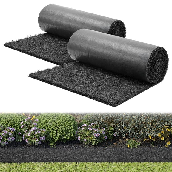 2 Rolls Rubber Mulch Mat Roll 96x24 in 0.5 Thick Cuttable Recycled Weed Barrier for Landscaping