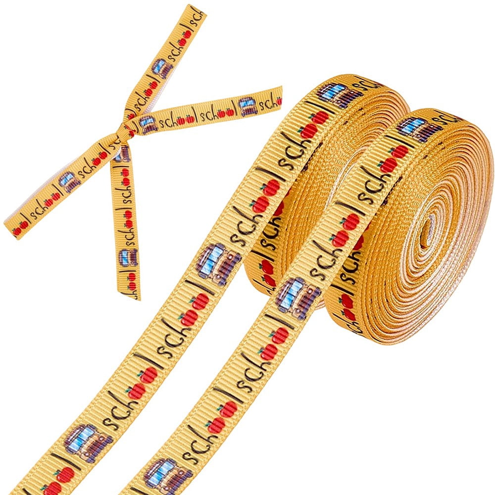 2 Rolls School Bus Ribbon 10 Yards Grosgrain Ribbons Yellow Print Term ...