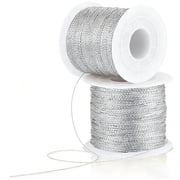 2 Rolls Silver Metallic Cord 1mm Sparkle Tinsel String Thread Ribbon Rope Silver Thread String for Christmas Ornaments Gift Wrapping Sewing Crafts Holiday Party Decor 20 Meters 20.8 Yards per Roll