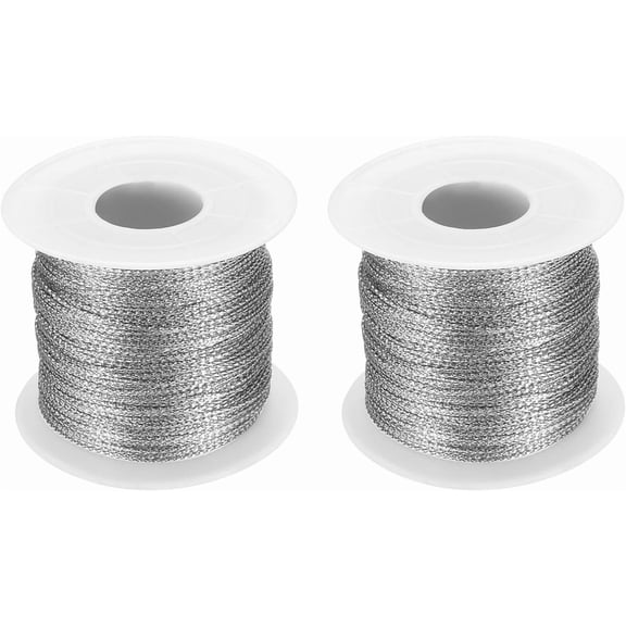 2 Rolls Silver Metallic Cord 1mm Sparkle Tinsel String Thread Ribbon Rope Silver Thread String for Christmas Ornaments Gift Wrapping Sewing Crafts Holiday Party Decor 20 Meters (20.8 Yards) per Roll
