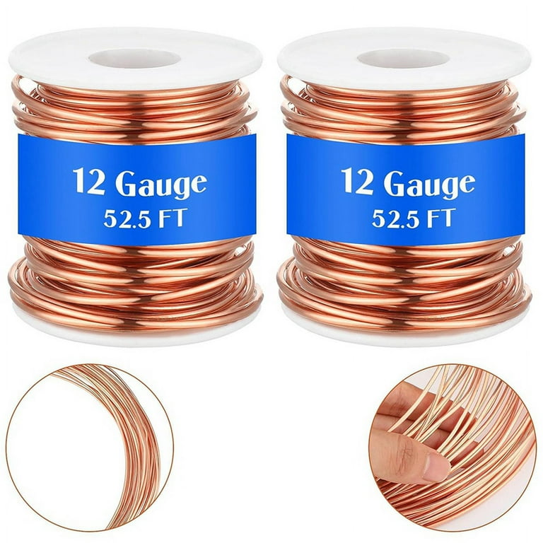 2 Rolls Soft Copper Wire Solid Bare Bendable Wire for Electroculture, Jewelry Making (12 Gauge 52.49Feet per Roll), Other