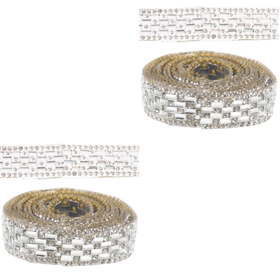 2 Rolls Stickers Glass Rhinestone Band Wedding Decoration 0.2X1.5X100CM