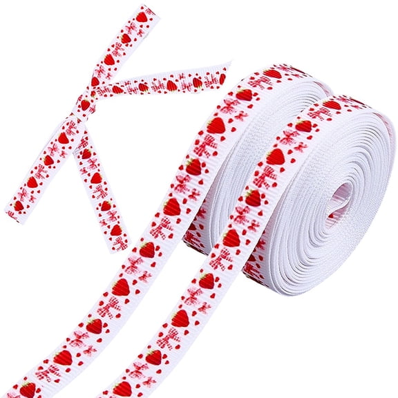 2 Rolls Strawberry Ribbon 10 Yards Grosgrain Ribbons Cute Fruit 3/8 Inch Striped Bowknot Summer Wreaths Craft Trims DIY