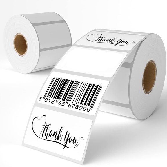 2 Rolls Thermal Shipping Labels (2000 Labels) - 2.25 x 1.25 Inch Direct Thermal Perforated Stickers for FBA, Barcode, SKU, Packaging Compatible with Zebra, Rollo, Munbyn Thermal Printers