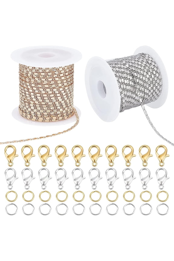 2 Rolls Total 10m Necklace Chains Roll Brass DIY Chain Jewelry Making Kits with 20Pcs Zinc Alloy Lobster Clasps 60Pcs Iron Jump Rings