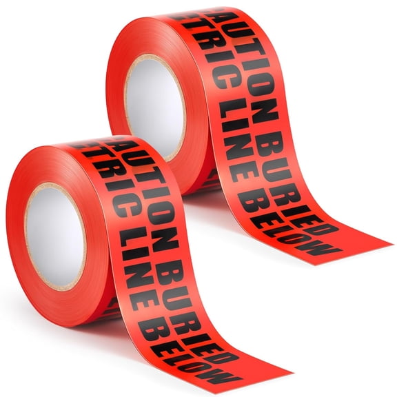 2 Rolls Underground Buried Electrical Line Caution Tape 3 Inch Width Red Warning Tape Non-detectable Safety Tape Printed with Caution Buried Electrical Line Below,600 ft Length Total