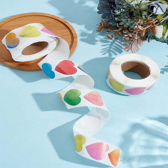 2 Rolls Valentine's Day Heart Paper Stickers Adhesive Labels Roll Stickers Gift Tag for Envelopes Party Presents Decoration Mixed Color