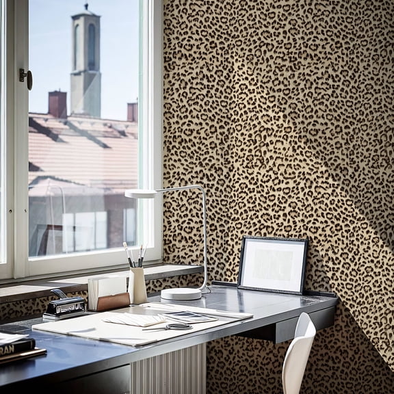 2 Rolls Wallpaper Black Gold Modern Leopard Textured PVC Contact Paper 47.9sq ft