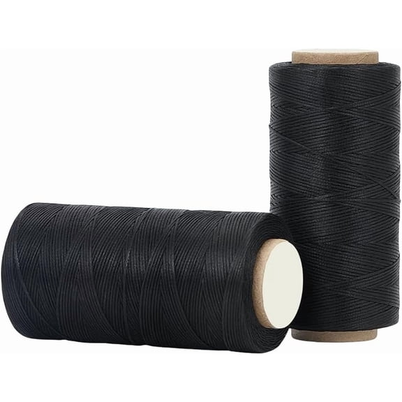 2 Rolls Waxed Polyester Cord Micro Macrame Cord Waxed Sewing Thread Flat Black 0.8mm about 284.33 yards(260m)/roll DIY