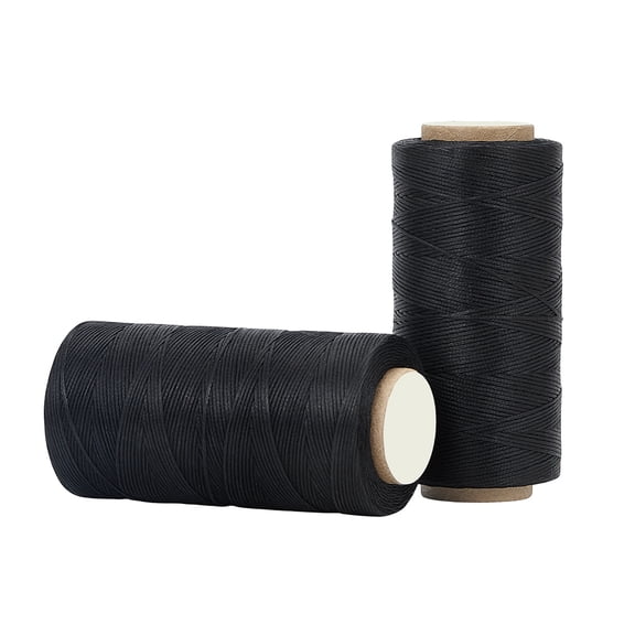 2 Rolls Waxed Polyester Cord Micro Macrame Cord Waxed Sewing Thread Flat Black 0.8mm about 284.33 yards(260m)/roll