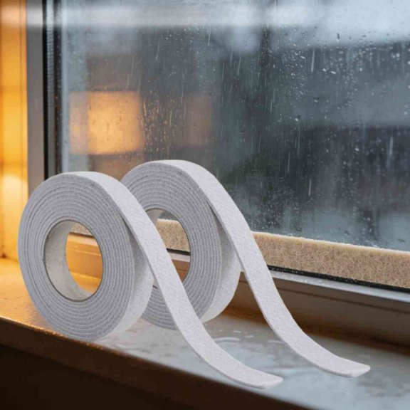 2 Rolls Window Glass Water Absorbent Sticker, 1.18in x 13.12ft Window Condensation Absorber, Anti Condensation Sticker for Windows, Felt Cotton Window Tape(Beige)