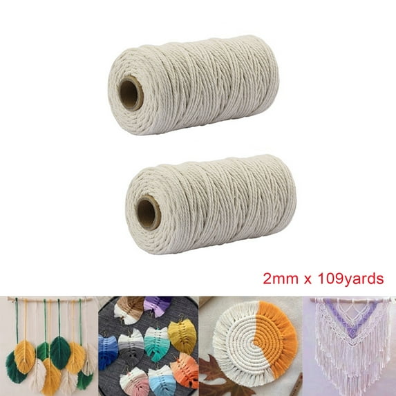 2 Rolls beige Macrame Cord 2mm, Natural Cotton Twisted Rope, Macrame String Cotton Craft Cord for DIY Knitting,Wall Hanging, DIY Wedding Decor, Crafts (1Roll=109Yard)
