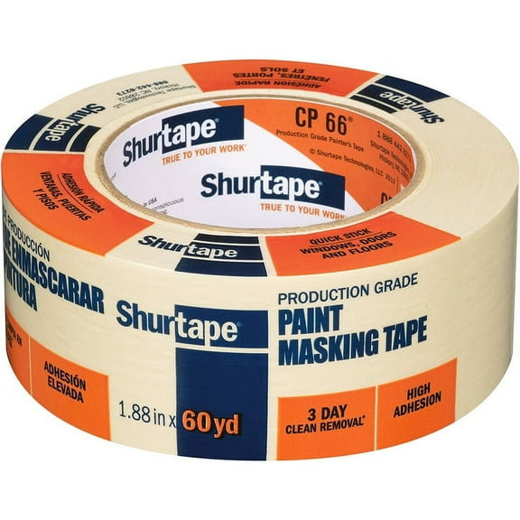 2-Rolls of 1.88” x 60 yds Shurtape 212293 CP 66 Contractor Grade, High Adhesion Masking Tape, Single Wrap