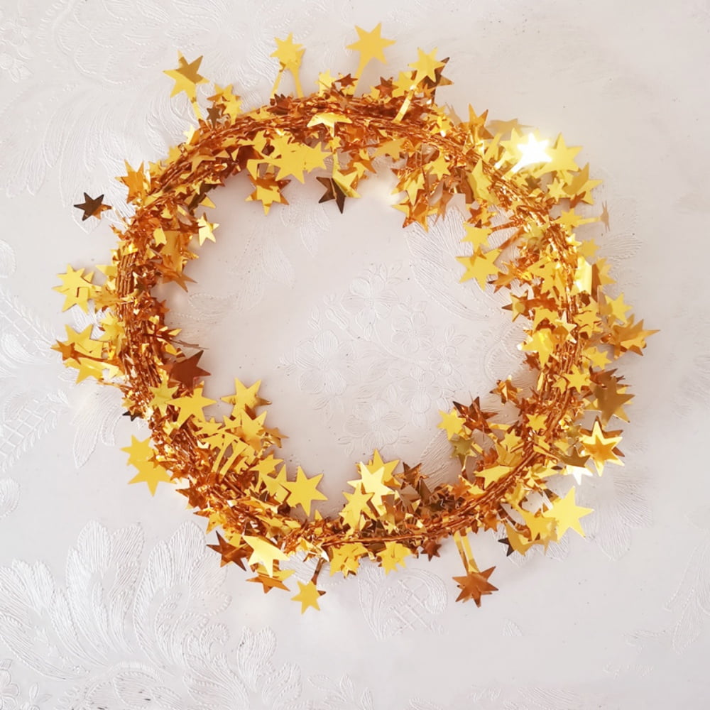 Gold Star Tinsel Garland for Festive Decorations, 25ft