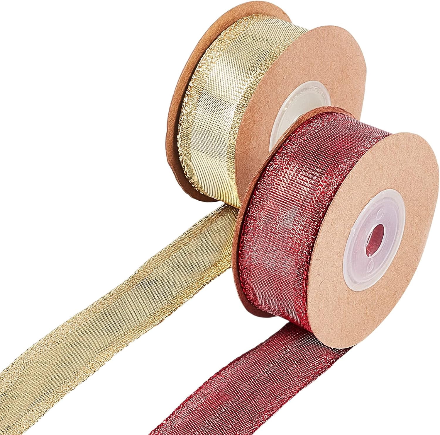 2 Rolls x 10Yds Metallic Ribbon Wired Gold Stripe Ribbon Sparkle ...