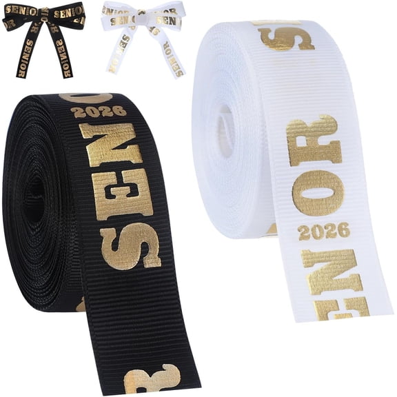 2 Rolls x 5 Yards Senior 2026 Class of 2026 Ribbon 0.87 Inch Wide Black White Graduation Ribbon for Wrapping Graduation Party Decorations for DIY Projects