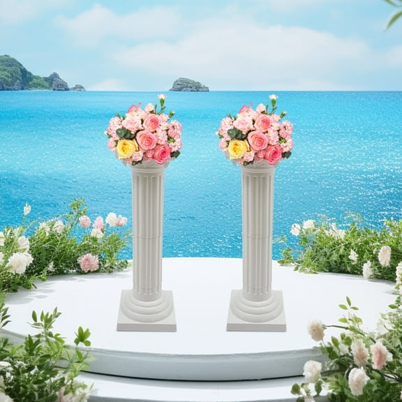 2* Roman Pillars Plastic Wedding Column 35in, Event Decorative Landscaping European Pillar, White