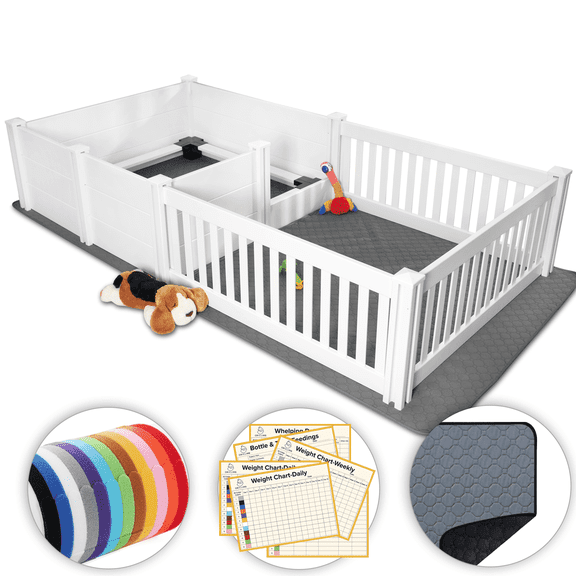 2 Room Whelping Box for Dogs and Puppies with Rails, 96" L x 48" W x 19" H, Suitable for Large/Extra Large Dogs, White