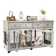 thumbnail image 1 of 2 Rooms Dog Crate Furniture with Openable Partition,58" Wooden Dog Crate Table with 2 Drawers,5-Doors Dog Furniture,Indoor Dog Kennel,Dog House,Dog Cage,TV Stand, 1 of 6