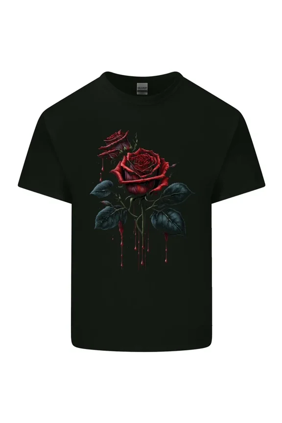 2 Roses Dripping With Blood Gothic Goth Mens Womens Light Cotton T-Shirt