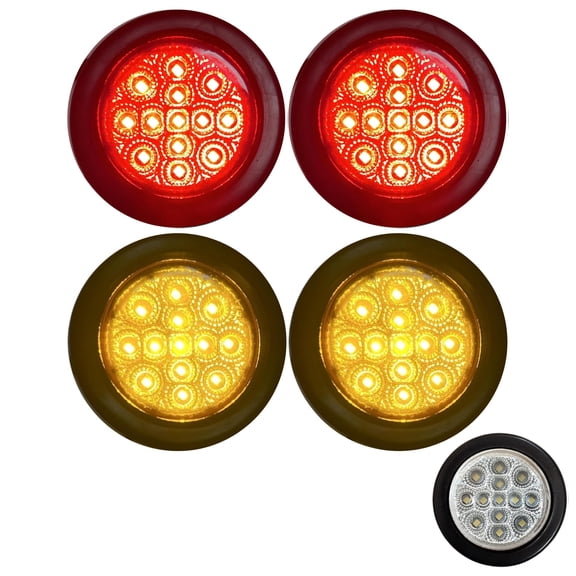 2" Round 2x Amber + 2x Red 13 LED Light Side Marker for Trailers RV's Trucks 12V
