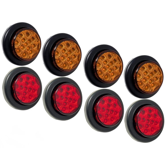 All Star Truck Parts 2" Round 13 LED Side Marker Lights, Waterproof, 12V, w/ Rubber Grommet & 2-Wire Pigtail 8 Pack Amber & Red