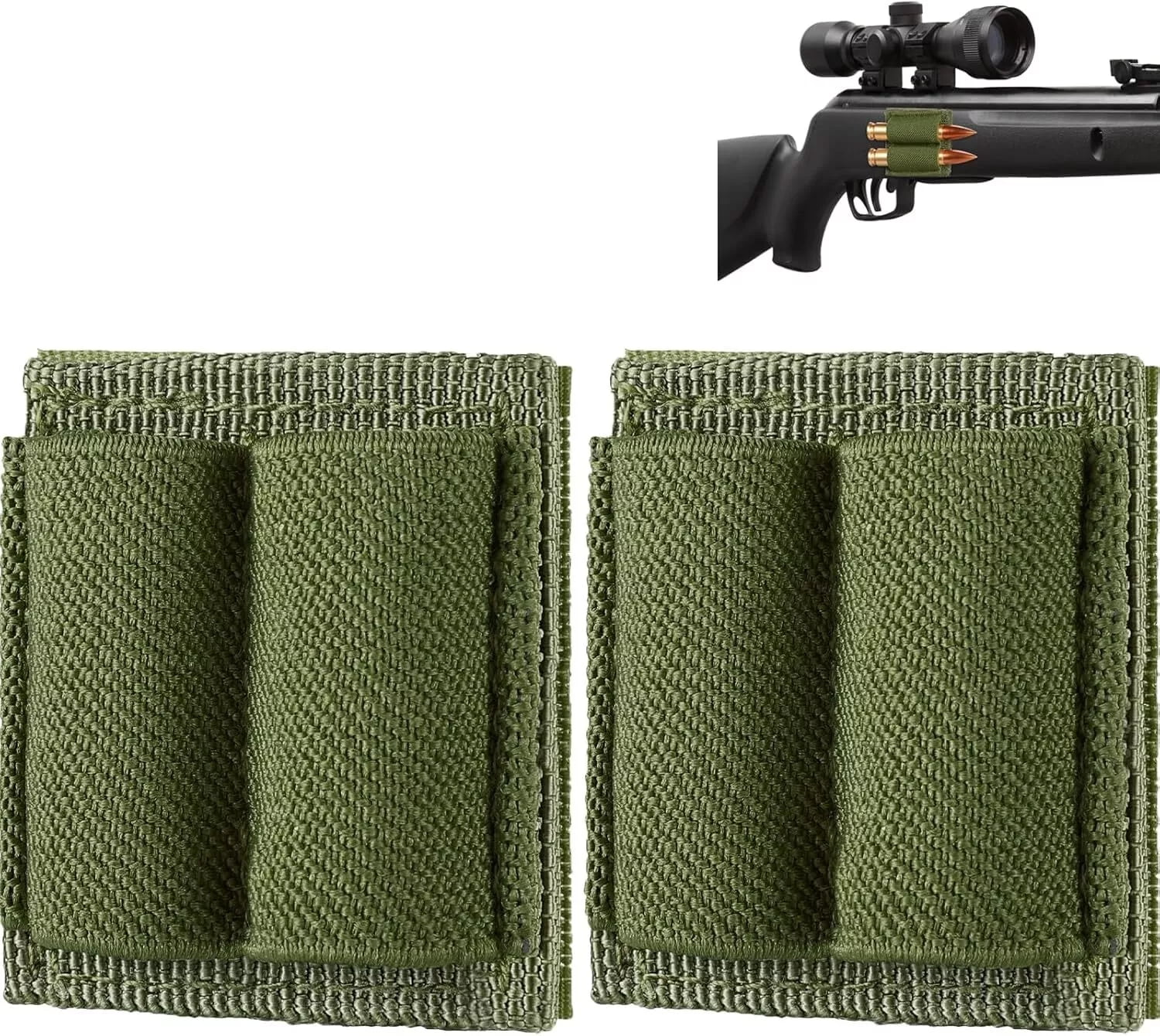 2pcs-Round Bullet Holder Rifles Shotguns Buttstock Ammo Carrier Hook Loop Green