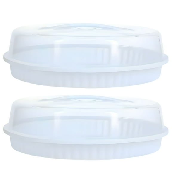 (2) Round Food Storage Containers with Clear Lids, 10.5in. Reusable BPA-Free Plastic Cake Pie Keepers Stackable Serving Carrier Trays for Kitchen Refrigerator Party Leftover Carrier Desserts Gift