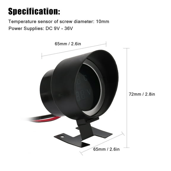 2 Round LED Digital Car Truck Water Temp Gauge 2 In 1 Water Temperature Voltage Meter For 12V 24V Vehicles Trucks