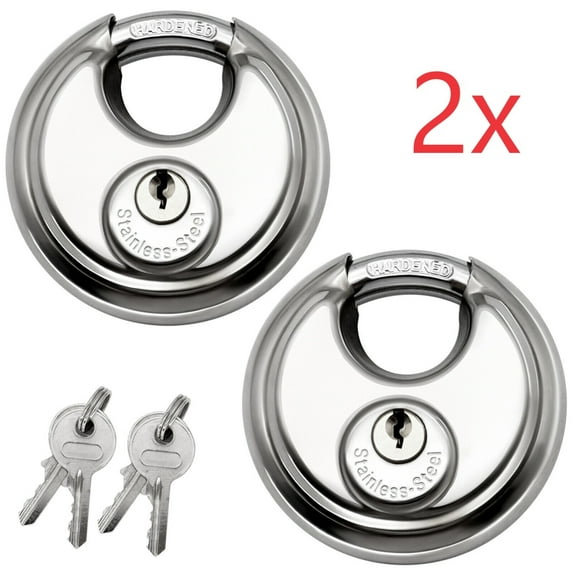 2 Round Lock Padlock Storage Unit Key Stainless Steel Cylinder Waterproof Silver