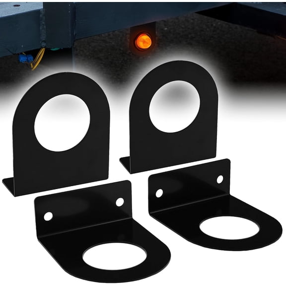 2" Round Marker Light Mounting Bracket L Shaped 3mm Black Powder Coated Steel 4x