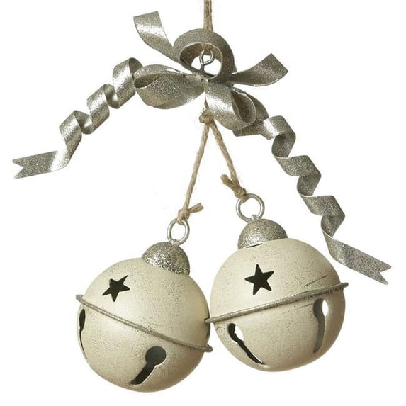 2 Round Metal Bells Ornament, White
