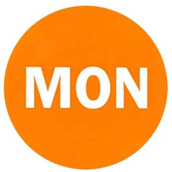 2" Round Orange Day of The Week Color Coding Self-Adhesive Labels, 500 per Roll Mon