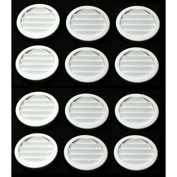 2" Round Plastic Louver Soffit Air Vent Reptile Screen Grille Cover Multiple Colors/Quantities (12, White)