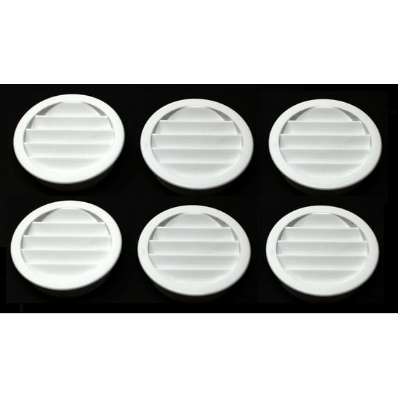 2" Round Plastic Louver Soffit Air Vent Reptile Screen Grille Cover Multiple Colors/Quantities (6, White)