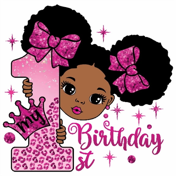 My 1st Birthday African American Cartoon Girl Edible Image Cupcake & Cookie Toppers, by TNCT (12 Count)
