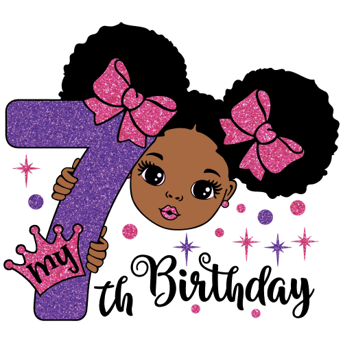 My 7th Birthday African American Cartoon Girl Edible Image Cupcake & Cookie Toppers, by TNCT (12 Count)