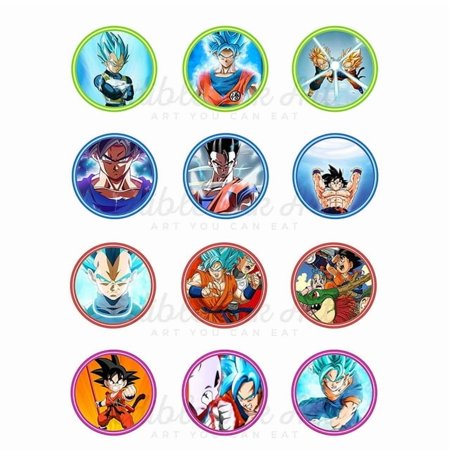 2" Round Pre-Cut Dragon Ball Super ,Goku,Vegeta,Gohan Edible Image Cupcake Toppers By TNCT